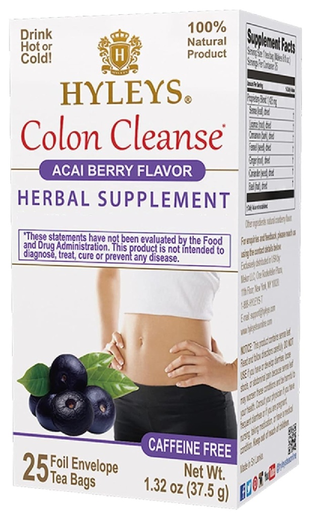 Hyleys Colon Cleanse Tea Acai Berry Flavor - 25 Tea Tasker (12 Pack - 300 Tea Tasker i alt)
