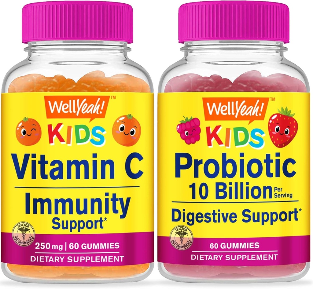 WellYeah C-vitamin Kids + Probiotika 10B Kids, Gummies Bundle - Great Tasting, Vitamin Supplement, Gluten Free, GMO Free, Chewable Gummy