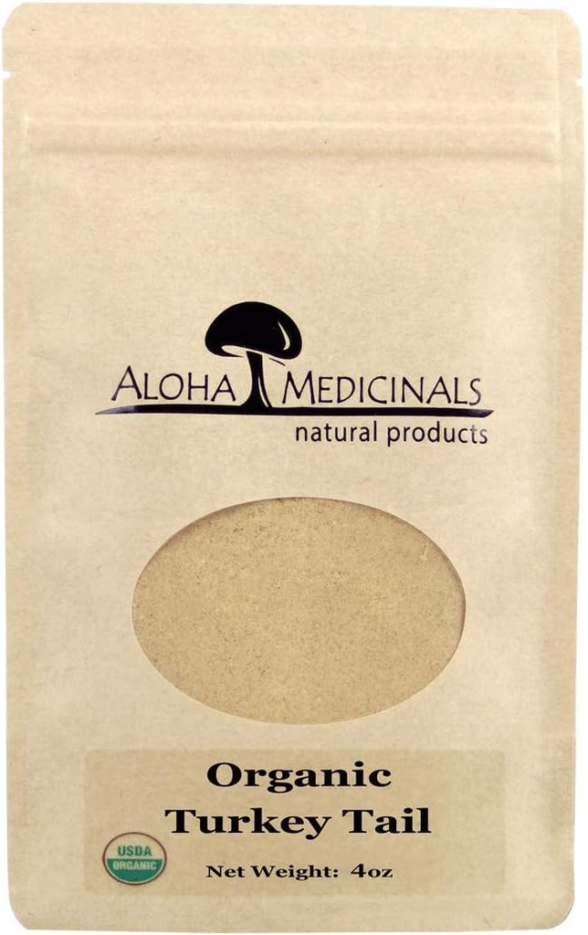 Aloha Medicinals Pure Turkey Tail, Certified Organic Mushroom Supplements, Natural Health Supplement, Bag of 4 oz Powder
