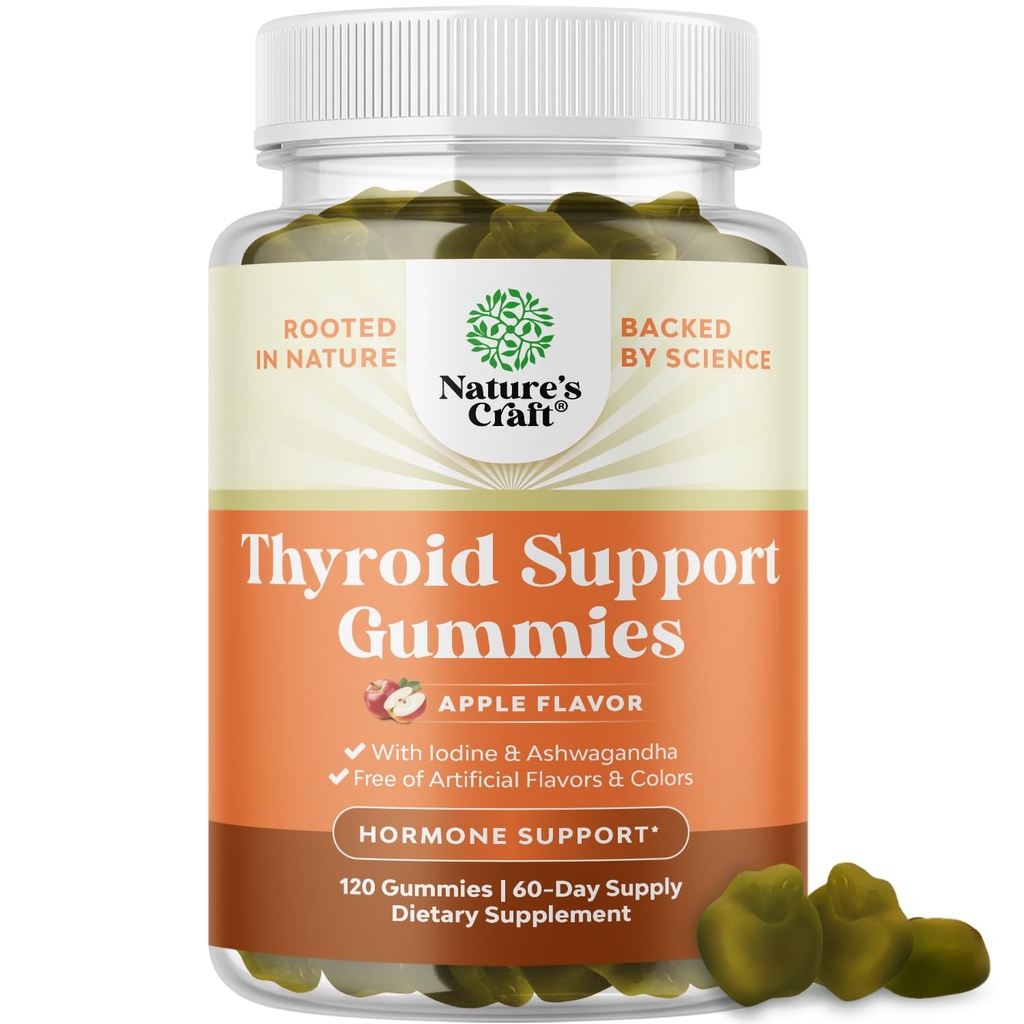 Nature Craft Vegan Thyroid Gummies med Sea Moss - Thyroid Support Gummies til omfattende støtte for mænd og kvinder med jod Selenium og andre potente vitaminer - Gelatin- fri ikke-GMO 120