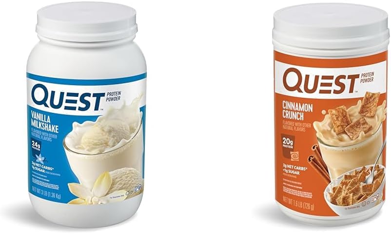 Quest Nutrition Vanilla Milkshake Protein Powder, 24g protein, 1g sukker, lav carb, gluten fri, 3 Pund, 43 portioner & kanel Crunch Protein Powder, 20g protein, 2g netto carb, 1g sukker