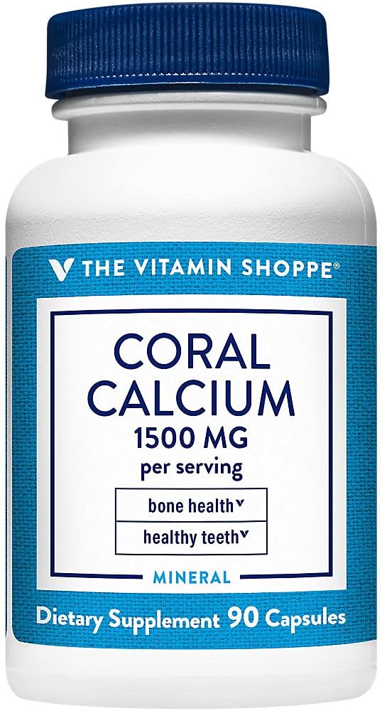 Vitamin Shoppe Coral Calcium 1.500MG - Eco Safe Source of Calcium, Magnesium & Trace Minerals to Support Sunde Knogler og tænder (90 kapsler)