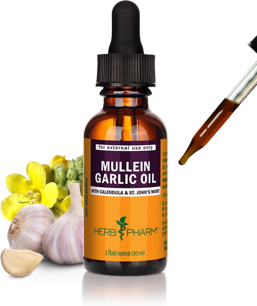 Herb Pharm Mullein hvidløg Urteolie - indeholder Calendula, Hvidløg, Mullein blomst, St. John 's Wort, Olivenolie, 1 Ounce