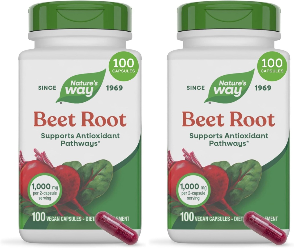 Nature's Way Beet Root, 1,000 mg per Serving, 100 Vegetarian Capsules (Pack of 2)