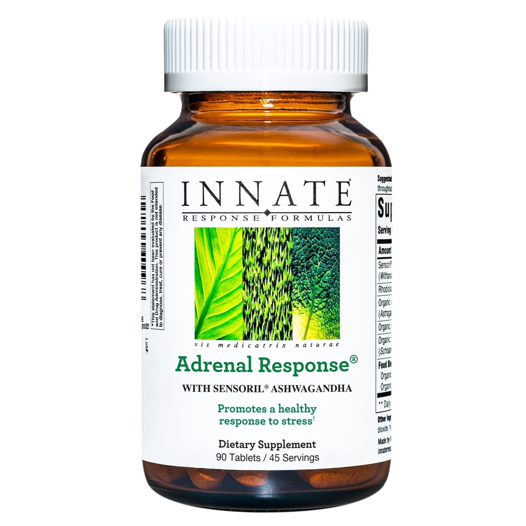 INNAT Response Formulas - Adrenal Response Herbal Supplement - Med Ashwagandha - fremmer Optimal Stress Response - non-GMO, Vegetar, og Lavet uden 9 fødevarer allergener - 90 tabletter (45 Servere)