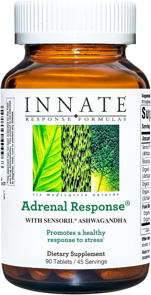 INNAT Response Formulas - Adrenal Response Herbal Supplement - Med Ashwagandha - fremmer Optimal Stress Response - non-GMO, Vegetar, og Lavet uden 9 fødevarer allergener - 90 tabletter (45 Servere)