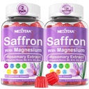 Saffron Supplements Gummies - 4 Months Supply - Saffron Extract 177mg 88.5mg, w / Magnesium Glycinate 400mg 200mg, Rhodiola Rosea, Rosemary, B6 B12 D3 for ro, nerve, hvile, fokus, sukkerfri, 2 Pack