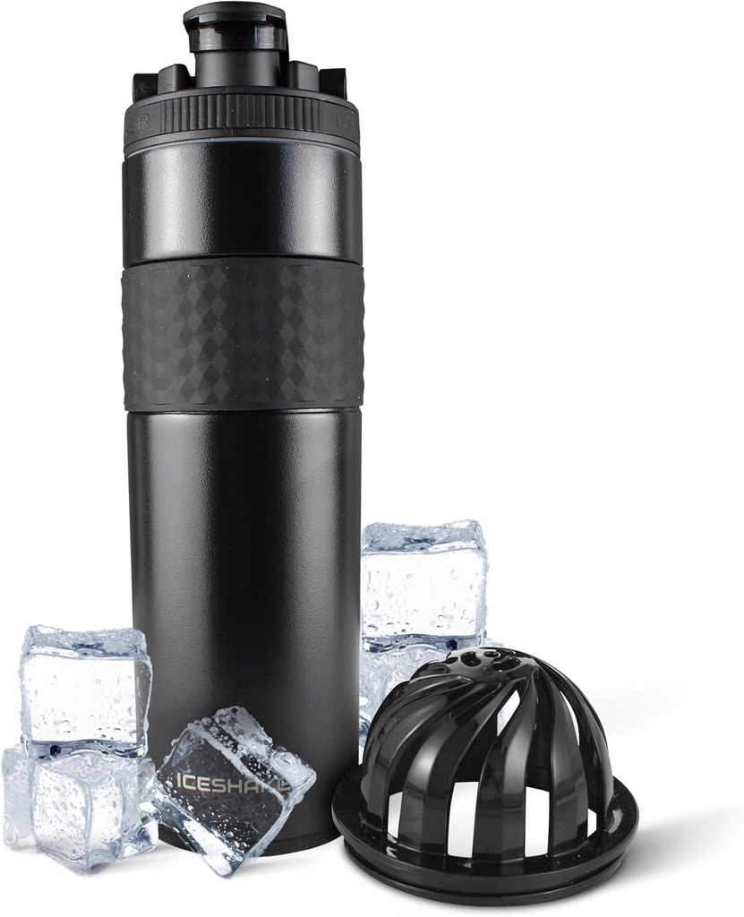 Ice Shaker Isoleret rustfrit stål Shaker Bottle 124; 20 oz, Black Bottle 124; Cold for 24 + Timer Beeg 124; Isoleret Cup med Twist- on Agitator