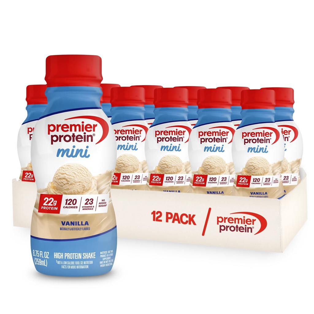 Premier Protein Shake MINI, Vanilla, 22g Protein, 120 kalorier, 1g Sugar, 8.75fl oz, Pack of 12