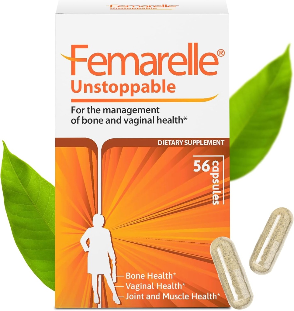 Femarelle ® Ustoppelig - Kosttilskud til kvinder - Support Knogler, Muskler og Joints & Vaginal Sundhed - 56 Kapsler - Ikke-Hormonal - Klinisk Studerede