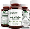 Natural Nutra Active Methyl Folate Supplement med Quatre follic, Support Heart and Body Health, Hjælper Brain Health, Forbedre positive vibes, Hjælp med at reducere ben- trættende, B9, 90 Vegan tabletter (Pack of 2)