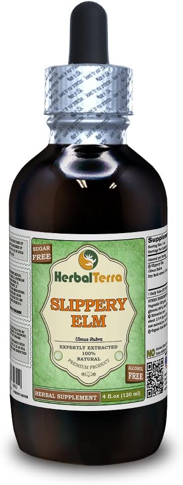 Slippery Elm (Ulmus rubra) Glycerite, Organic Dried Bark Alcohol-Free Liquid Extract (Brand Name: HerbalTerra, Proudly Made in USA) 4 fl.oz (120 ml)