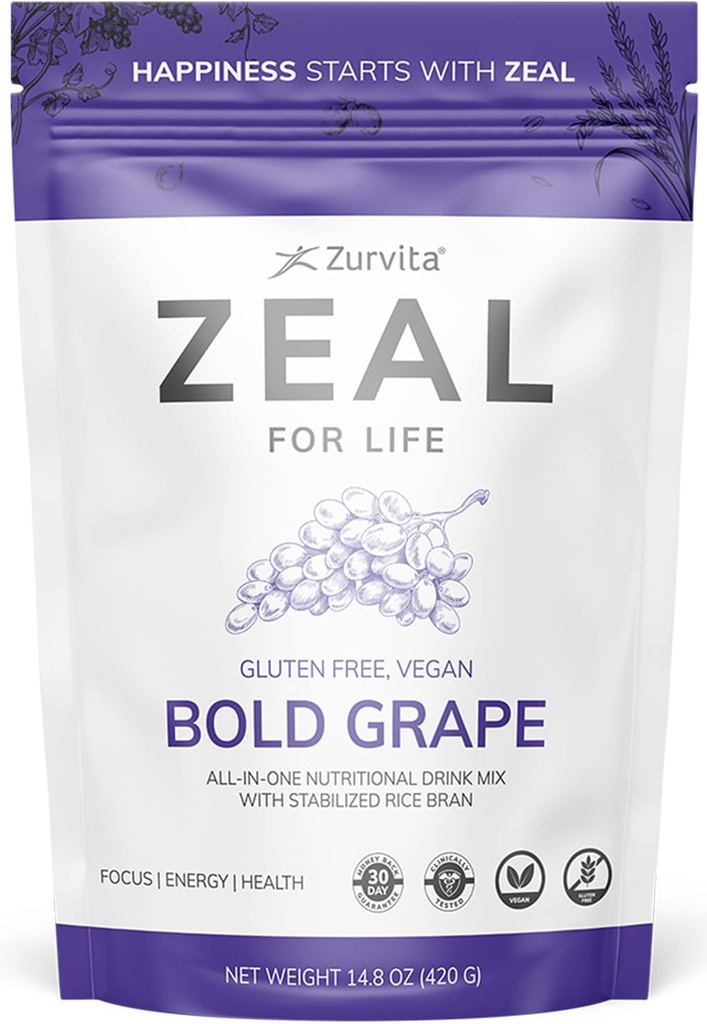 Zurvita - Zeal for Life - Fed Grape Flavor - Dagligt næringstilskud for Vitality, Immunitet, & Samlet Wellness - 30-Day Wellness Bag, 420 Bedste