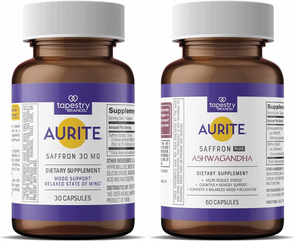 Safran Ashwagandha & Saffron Supplement Bundle. Stress Management, Mood Support, Long- Term Memory, Vegetarisk Friendly, Non- GMO, Gluten- Free, Soy- Free