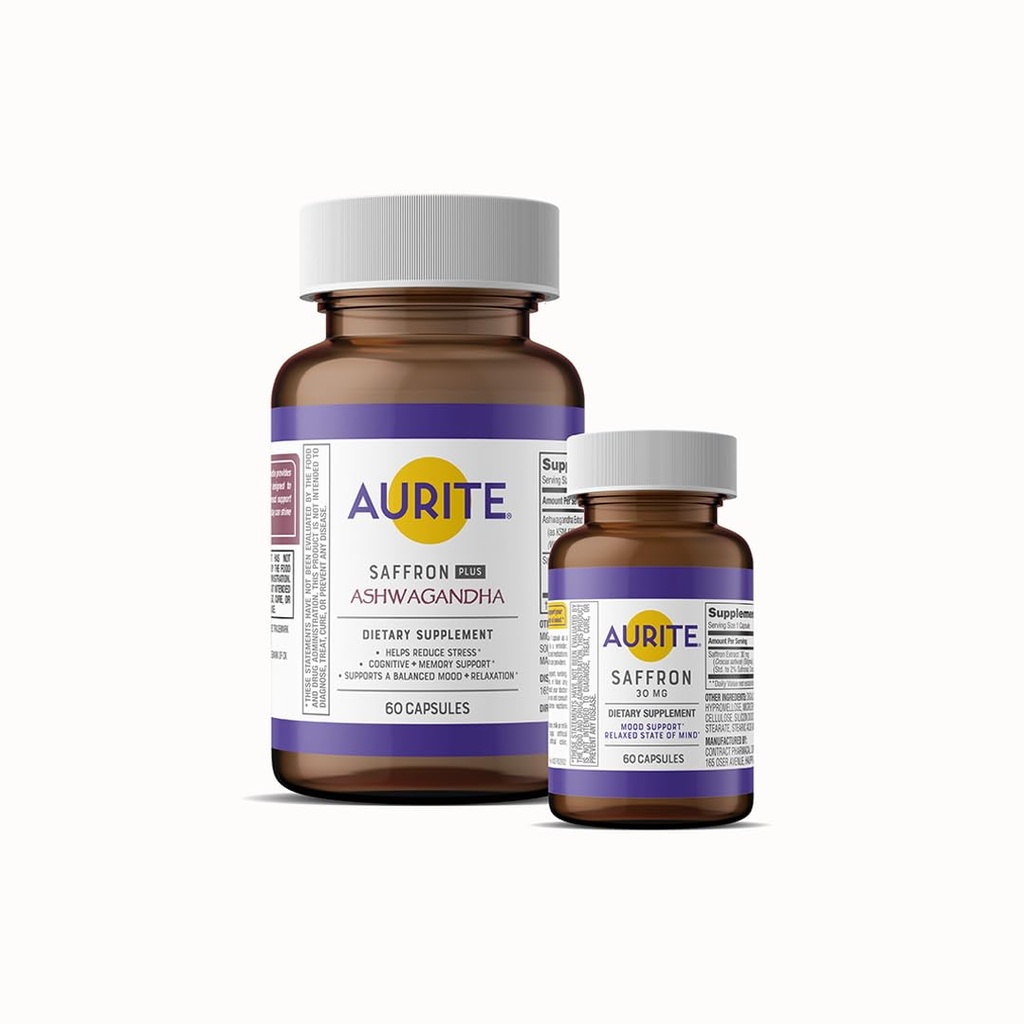 Safran Ashwagandha & Saffron Supplement Bundle. Stress Management, Mood Support, Long- Term Memory, Vegetarisk Friendly, Non- GMO, Gluten- Free, Soy- Free