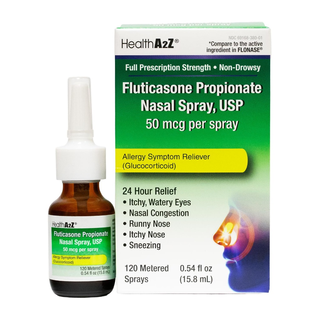 HealthA2Z Fluticasonpropionat Nasal spray, 24 timers allergilindring, 120 spray, 0, 54 fl oz