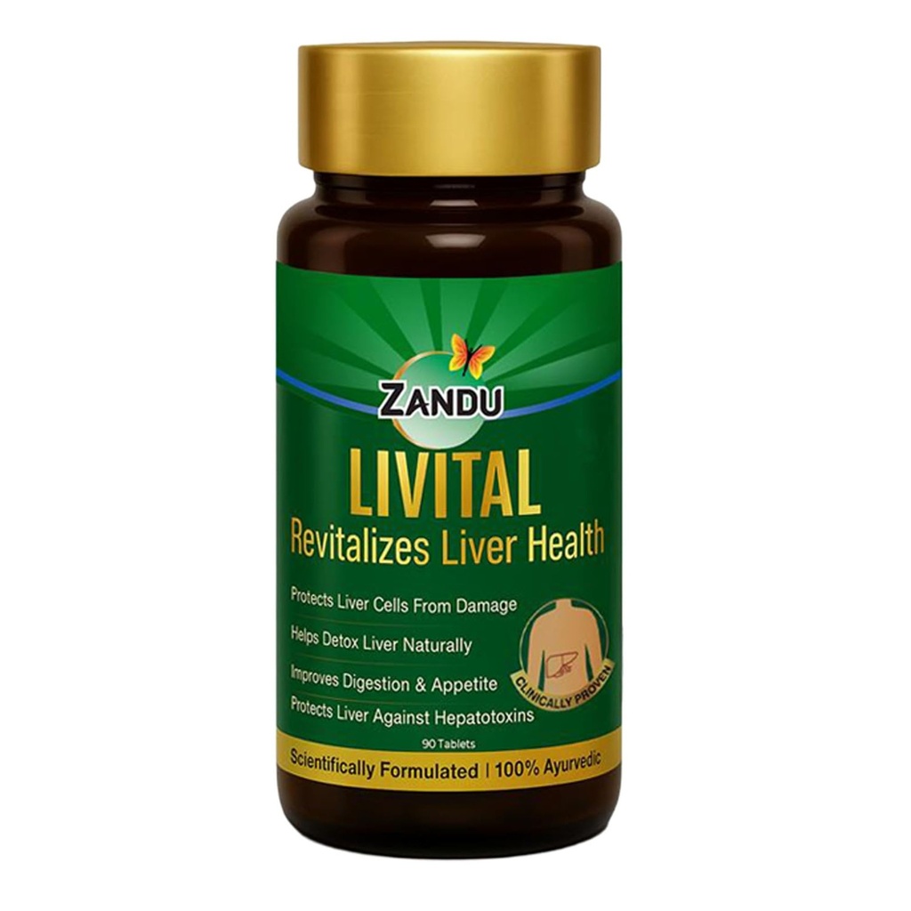Zandu Livital Tablets, 100% Ayurvedic Ingredienser, Beskytter lever mod forskellige hepatotoksiner; Tilfreds i fede Lever; Forbedrer fordøjelse og Appetite & Aids i Lever Detox