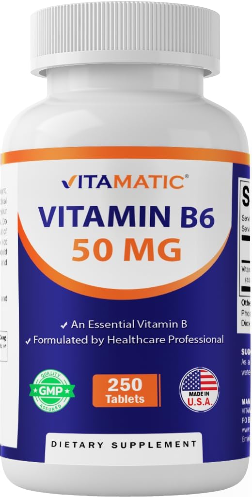 Vitamatic Vitamin B6 (Pyridoxin HCI), 50 mg 250 Vegetariske tabletter - fremmer energiproduktion, øger Metabolisme og immunforsvar