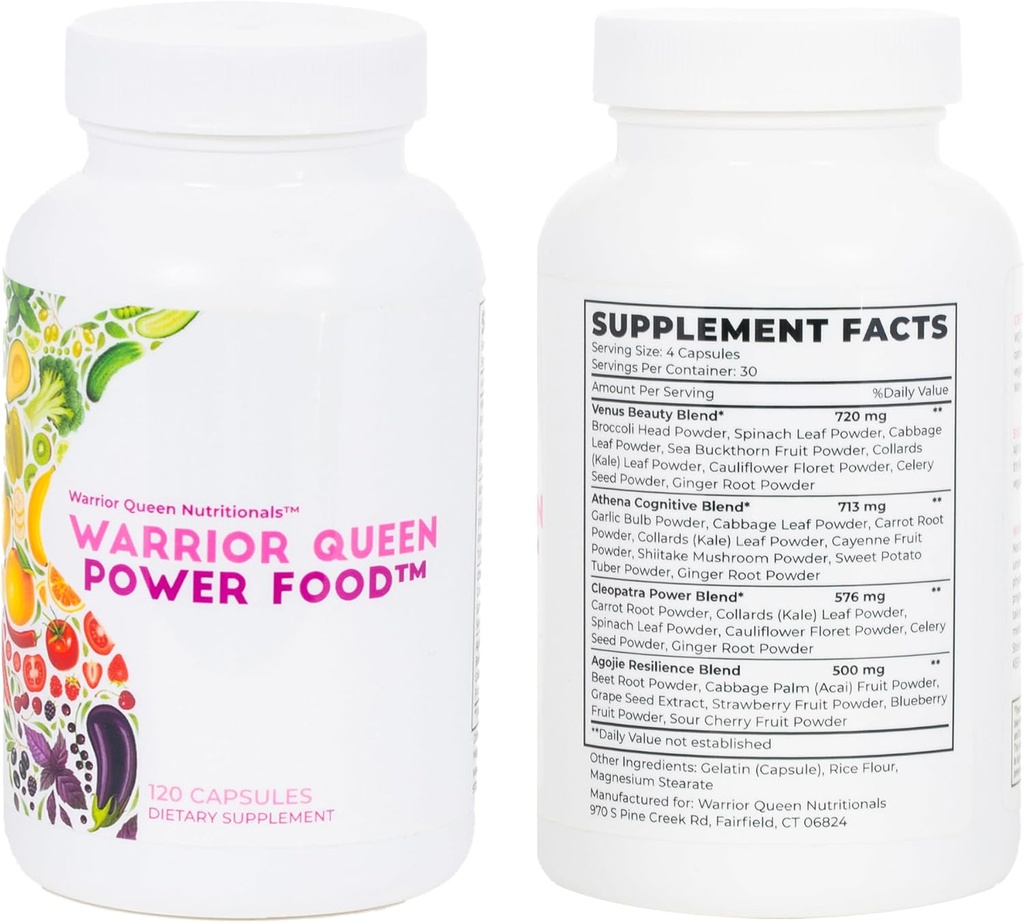 Warrior Queen Power Food, Fruits og Veggie supplement lavet af hel mad, SuperFood for Women på en mission, med røde og grønne du har brug for at frigøre din indre krigerdronning (120 kapsler)