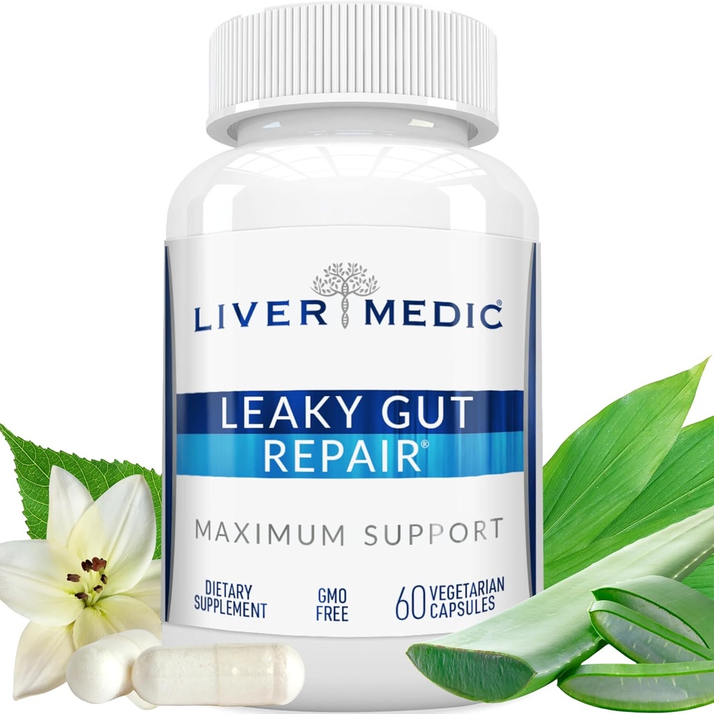 Leaky Gut Repair Natural Gut Health Supplement Glutamin Organic Slippery Elm NAG Marshmallow Root Aloe Vera Quercetin Bromelain fremmer fordøjelsesbesvær, Gut Wellness 1000mg 60 Caps