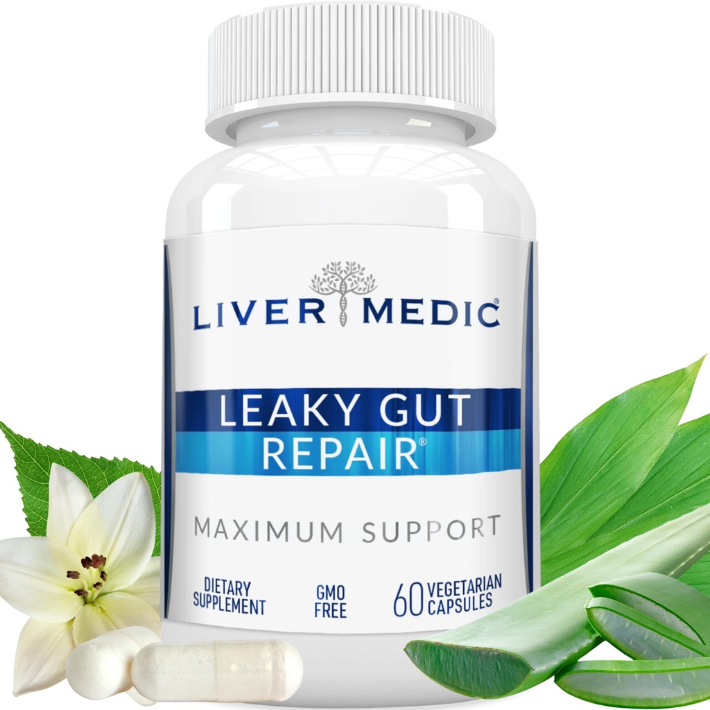 Leaky Gut Repair Natural Gut Health Supplement Glutamine Organic Slippery Elm NAG Marshmallow Root Aloe Vera MSM Quercetin Bromelain Promotes Digestive Ease, Gut Wellness 1000mg 60 Caps