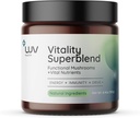 LUV sundhed Vitality Supermix: Svampe supplement - Superfood pulver med Cacao, Lions Mane, Cordyceps, Reishi, grøn te, og gurkemeje - Energi, Focus & Daily Wellness Support Vegan, 30 Servere