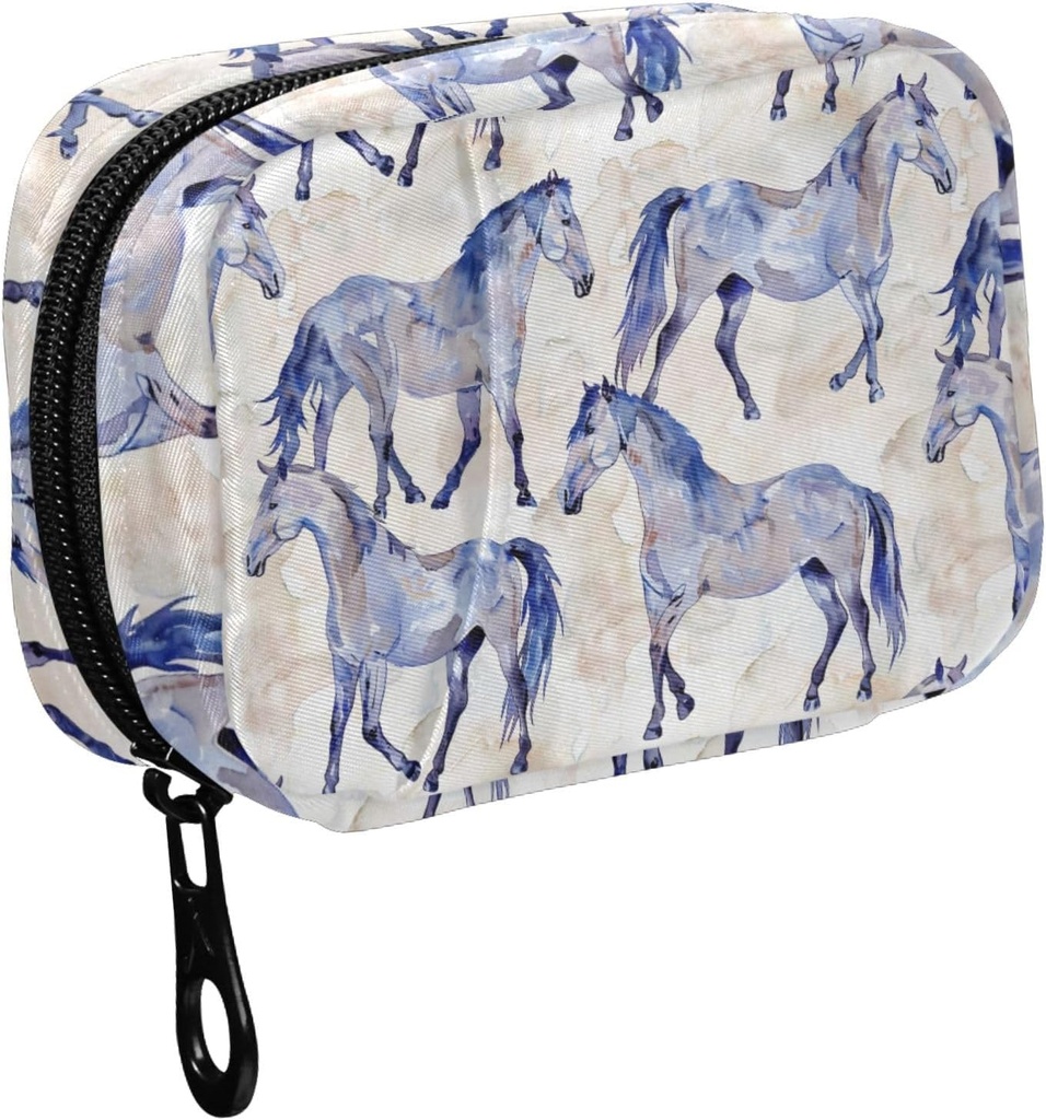 Fustylead Vandfarve Hand Draw Smukke Heste Pill Organizer til purse, Ugentlig Portable Pill Box med lynlås til opbevaring Vitaminer Fisk Olier Medicin Kosttilskud