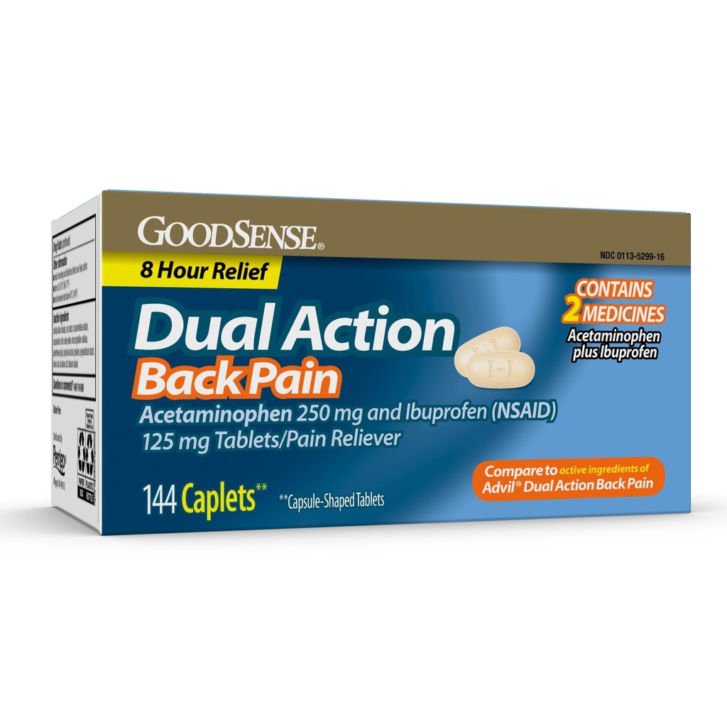 GoodSense Dual Action Acetaminophen and Ibuprofen (NSAID) Tablets, 250 mg / 125 mg, Rygsmerter, 144 Count