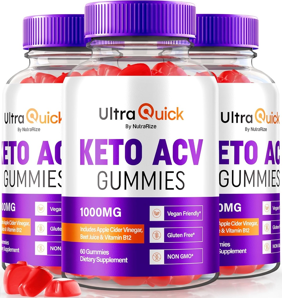 (3 Pack) Ultra Quick Keto ACV Gummies, Ultra Quick Keto ACV Gummies Vægttab Support, Natural Keto + ACV, Premium Keto Plus ACV Formel, Apple Cider Vincious Gummy, Official UltraQuick (180 Gummies)