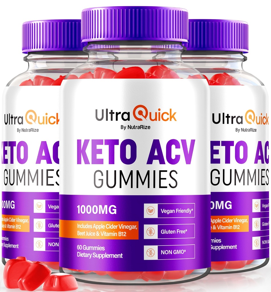 (3 Pack) Ultra Quick Keto ACV Gummies, Ultra Quick Keto ACV Gummies Vægttab Support, Natural Keto + ACV, Premium Keto Plus ACV Formel, Apple Cider Vincious Gummy, Official UltraQuick (180 Gummies)