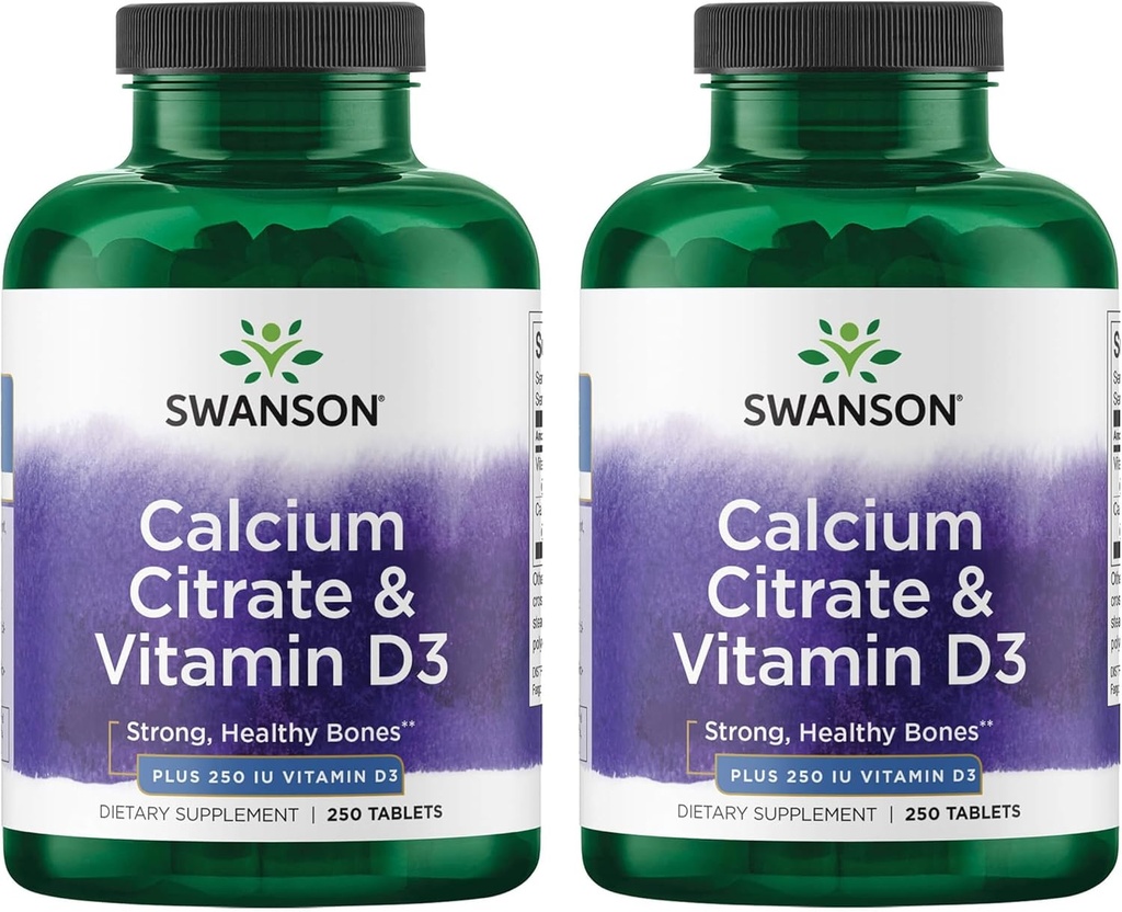 Swanson Calcium Citrate & D3- vitamin 250 Tabs (2 Pack)