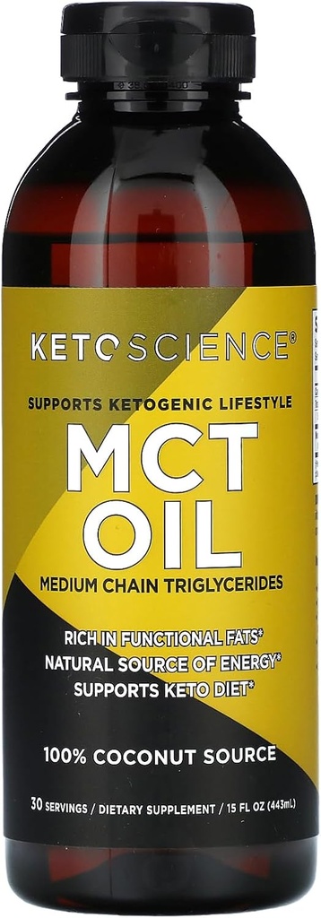 KETO VIDENSKAB Ketogen MCT Olie, Kosttilskud, fremstillet af 100% kokosnødder, fremmer energi, Unflavored, 15 Fl Oz