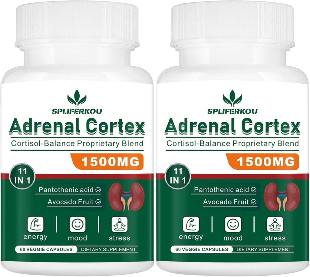 11-in-1 Adrenal Support, Cortisol Supplement med pantothensyre og Ashwagandha - Understøtter sund binyrefunktion, energi og afslapning - 120 kapsler