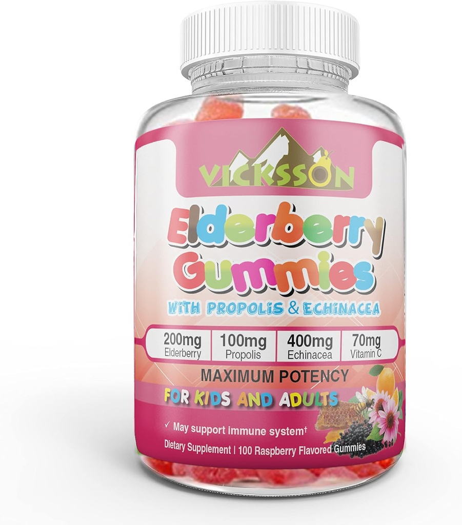 Sort Sambucus Elderberry Gummies med Propolis & Echinacea + C-vitamin Antioxidant Flavonoider Immunsystemet Booster for Kid & Voksen Vegan Friendly Buddy 124; Raspberry Flavored. 100 Antal