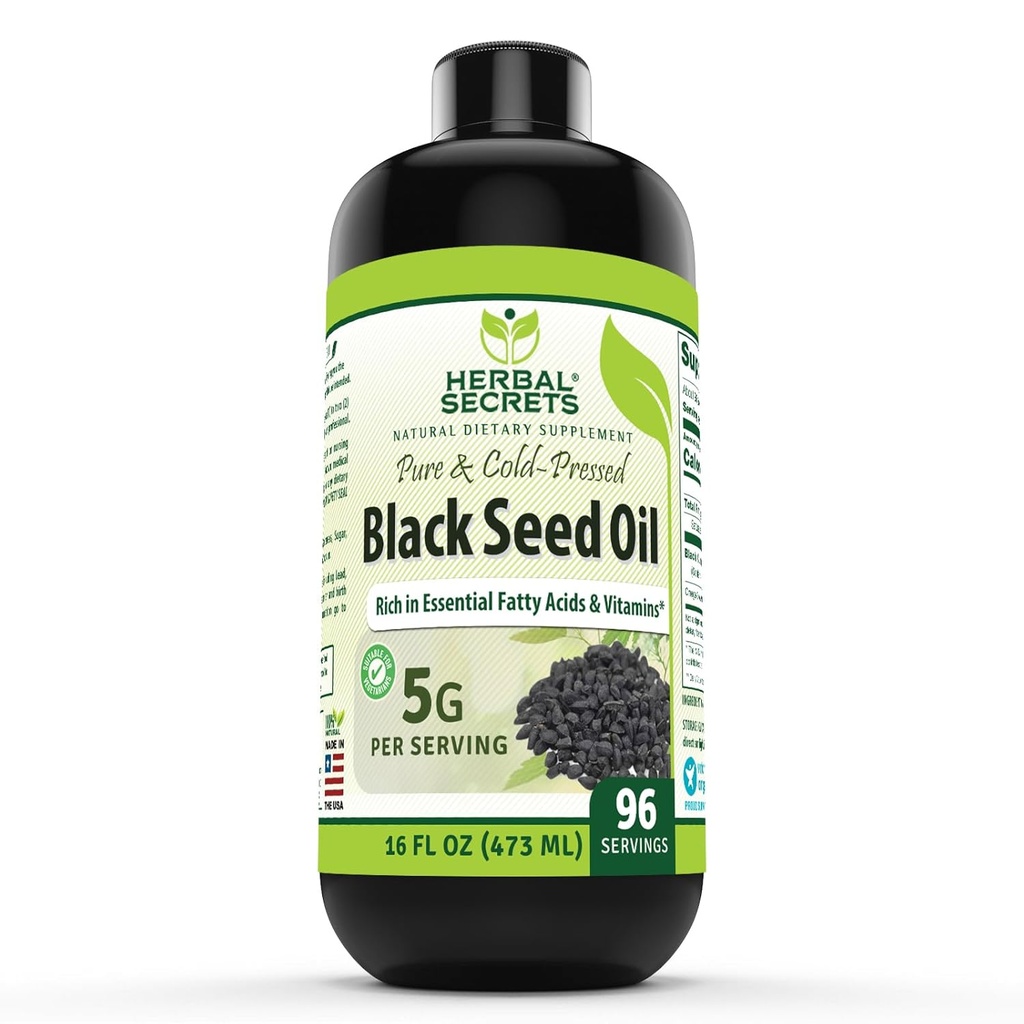 Herbal Secrets Black Seed Oil Supplements 124; 16 Oz Yep 124; 5 G Per Serving Yep 124; Non- GMO Yep 124; Gluten- Free Yep 124; Made in USA