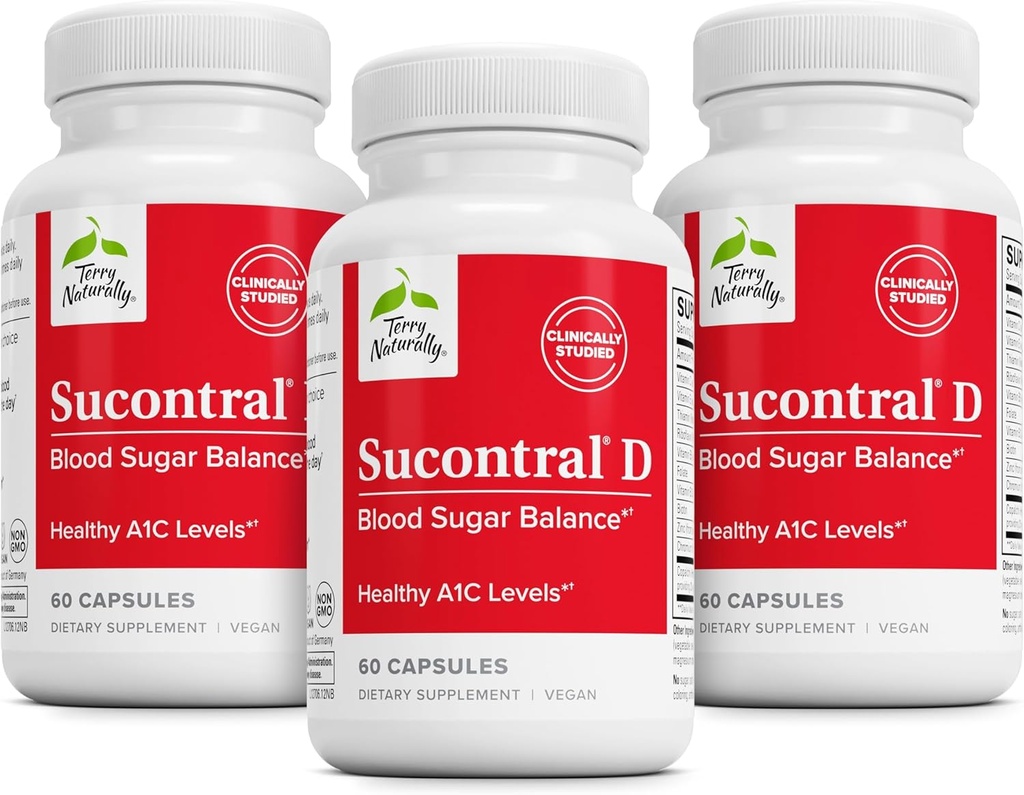 Terry Naturally Sucontral D - B-Complex & Folate Supplement - Carbohydrate Metabolism Support - Vitamin & Mineral Supplement with Zinc & Chromium - 60 Capsules (Pack of 3)