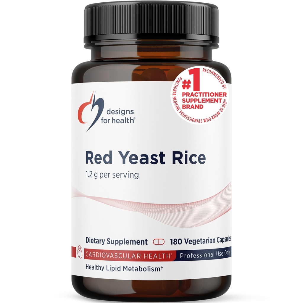 Design for sundhed RYR Synergy - Red Yeast Rice Supplement - 1200mg Red Yeast Rice + CoQ10 til støtte for hjerte-kar-sundhed + vedligeholdelse af Lipidniveauer i normalområdet (120 kapsler)