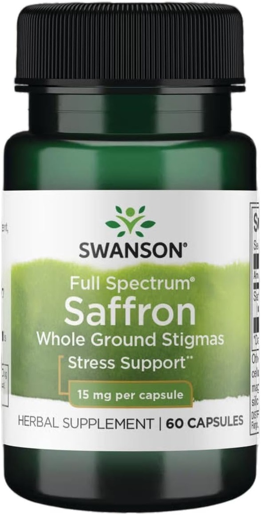 Swanson Full Spectrum Saffron (Whole Ground Stigmas) -Herbal Supplement Fremme Naturlig Mood Support & Stress Management - Organic Spanish Saffron Supplement- (60 Veggie Kapsler, 15 mg Hver)