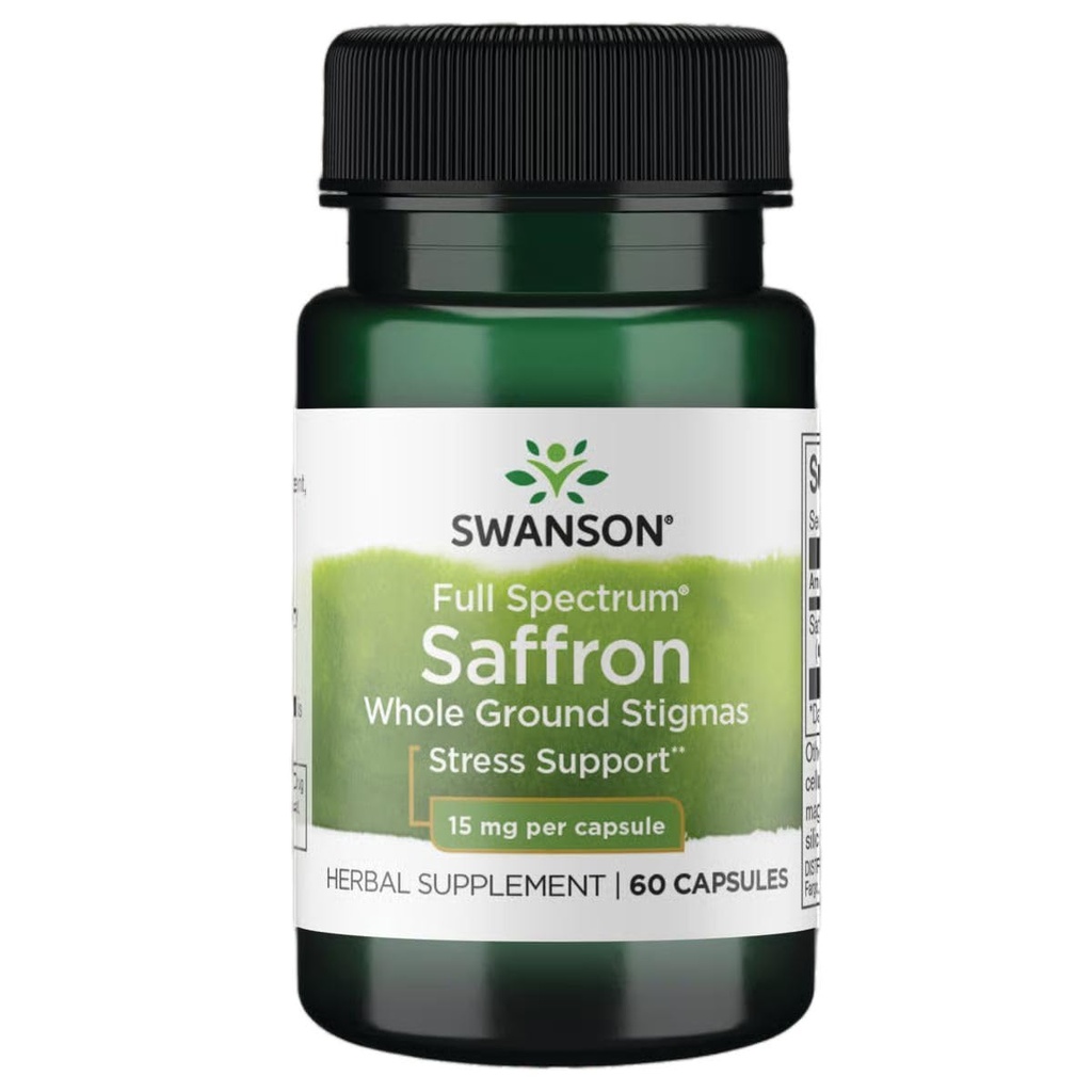 Swanson Full Spectrum Saffron (Whole Ground Stigmas) -Herbal Supplement Fremme Naturlig Mood Support & Stress Management - Organic Spanish Saffron Supplement- (60 Veggie Kapsler, 15 mg Hver)