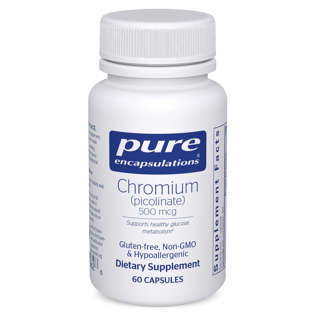 Pure indkapslinger Chrom (Picolinate) 500 mcg - for Lipid & Carbohydrat Metabolisme * - Mineral supplement - Superior Absorption Chrom Supplement - Vegan & Gluten Free - 60 kapsler