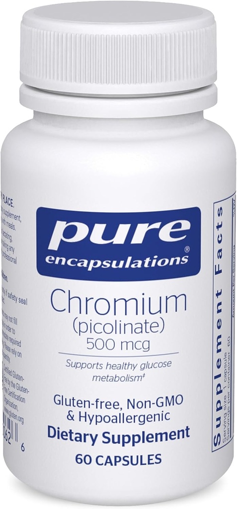 Pure indkapslinger Chrom (Picolinate) 500 mcg - for Lipid & Carbohydrat Metabolisme * - Mineral supplement - Superior Absorption Chrom Supplement - Vegan & Gluten Free - 60 kapsler