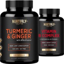 Vitamin B Complex og gurkemeje med BioPerine & Ginger - Indeholder alle essentielle B-vitaminer - B1, B2, B3, B5, B6, B7, B9, B12 og biotin - høj absorption gurkemeje kosttilskud