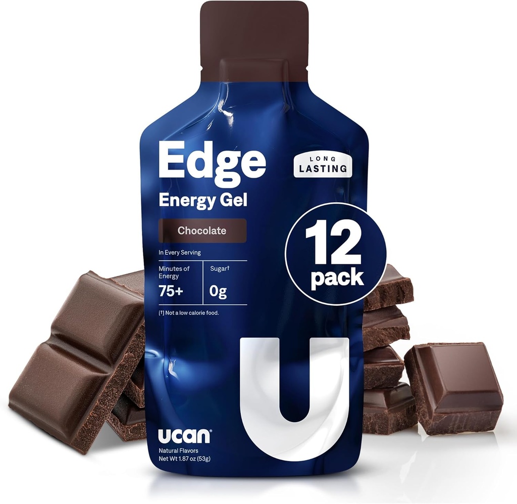 UCAN Edge Energy Gel Shots, Chokolade (12, 2 Ounce Packets) til Løbetræning, Træning, Træning, Fitness, Cykling, Crossfit