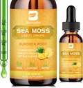 Sea Moss Liquid Drops - Organic Irish Sea Moss Gel med Spirulina, Bladderwrack, Burdock Root, Pinapple Seamoss Gel tillæg til fælles, Detox Cleanse & fordøjelsesstøtte - 2 Fl Oz, Vegan