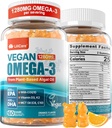 Vegan Omega-3 Gummies 1280mg + COQ10 + vitamin D3 K2 (MK7), Omega 3 Fish Oil Alternative for voksne w / EPA 600mg DHA 400mg & MCT Olie, Ingen fisk smag fra Marine Algae, for Brain, Eye, Immunity, 1 Pack