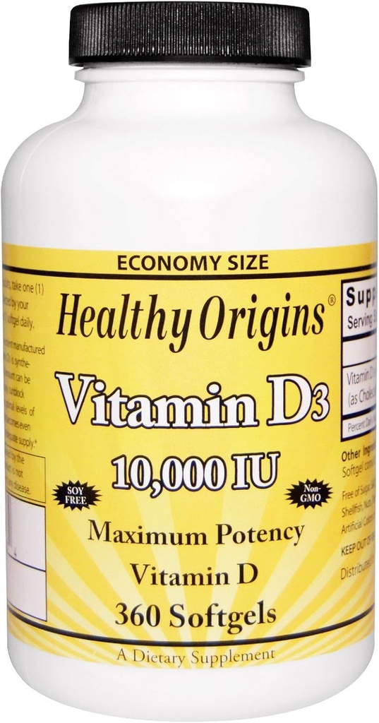Sunde Origin Vitamin D3 Maksimal Potency 10,000IU 360 Softgels, I alt 2 pakninger