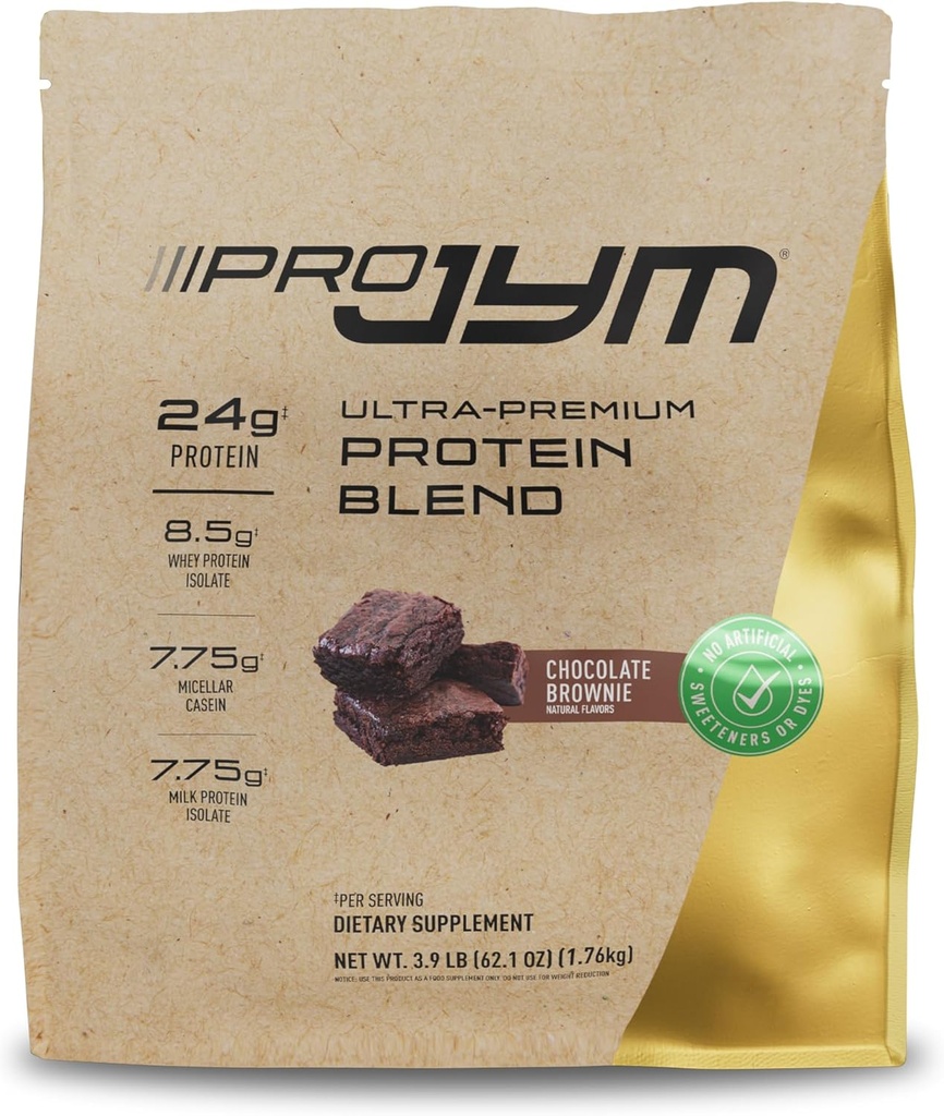 Pro JYM Natural Chocolate Brownie Protein Powder Blend - Whey Protein Isolate, Casein, & Milk Protein Isolate, for Mænd & Kvinder Inddrivelse Shakes Mead124; JYM Supplement Science Mead124; 45 Serveringer