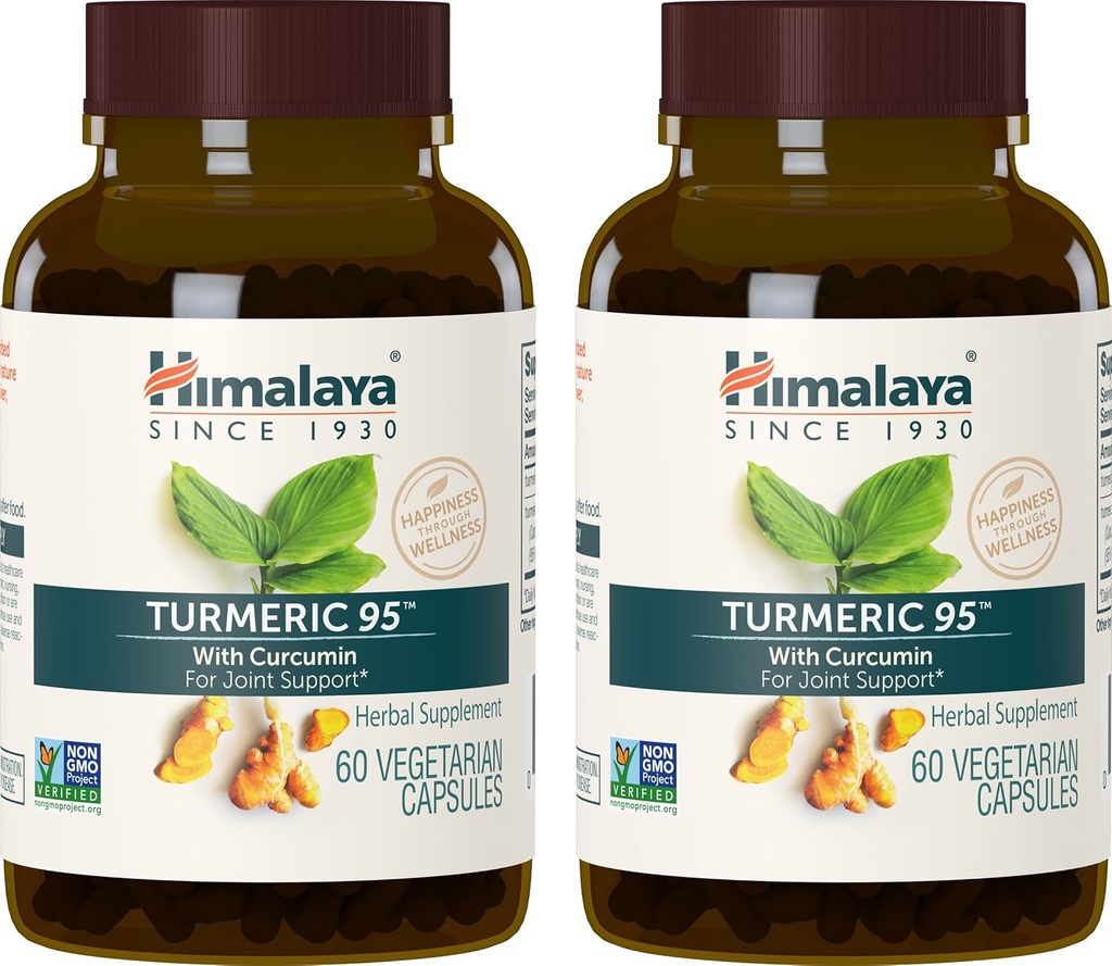 Himalaya Gurkemeje 95 Supplement med Curcumin / Curcuminoider, Fælles og Muskelstøtte, Optimal fleksibilitet og mobilitet, 600 mg, Non- GMO, Vegan, Gluten Free, 60 Kapsler, 2 Pack, 60 Day Supply