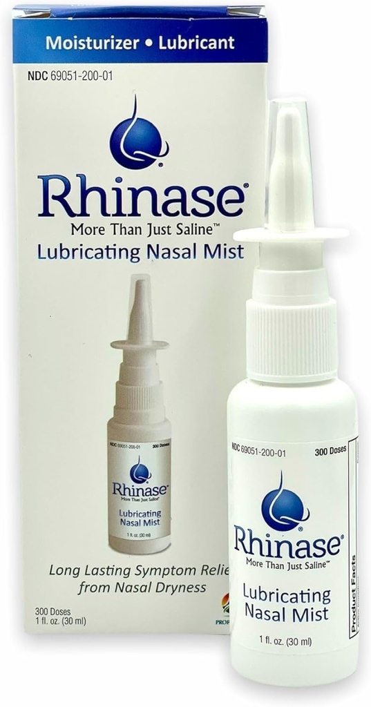 Rhinase Allergy Relief Saline Nasal Spray - Steroid fri, Dual Weting Agent & Salt Formulering, 300 sprays til tørre Næse, Allergi, næseblod fra nasal tørhed