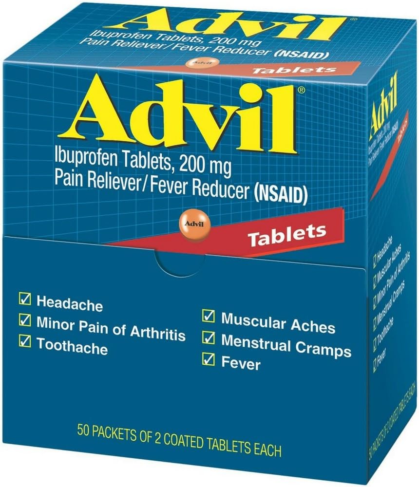 Advil Ibuprofen, 200mg, 50 Pakninger med 2 overtrukne tabletter (pakning med 4)